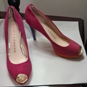 Sacha London Fuchsia and Orange Peep-Toe Heels